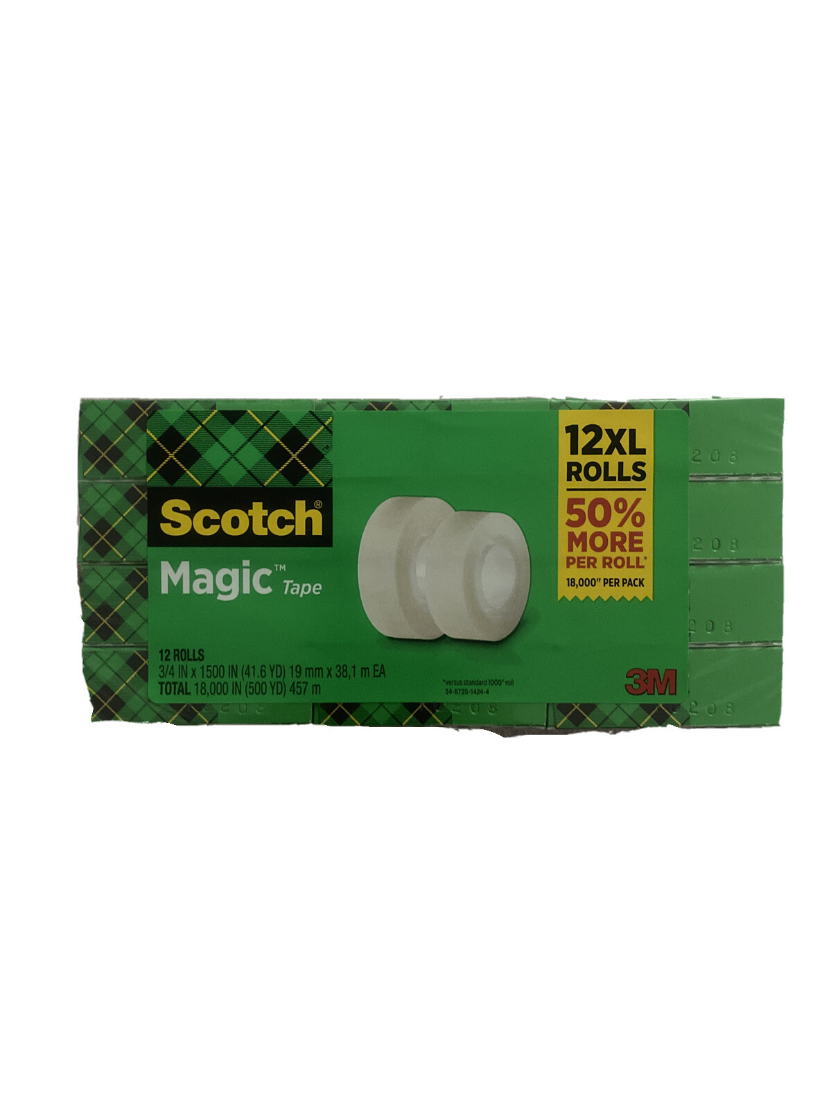 Scotch Magic Tape Refill 12 Rolls, 3/4" x 1500" per Original Matte Finish Jumbo