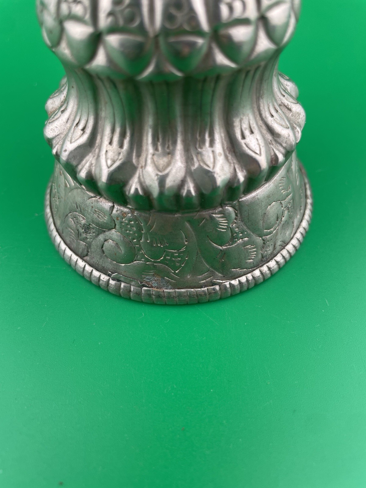 Vintage Tibetan Buddhist Butter Oil Alter Lamp Ornate Repousse Etched Designs