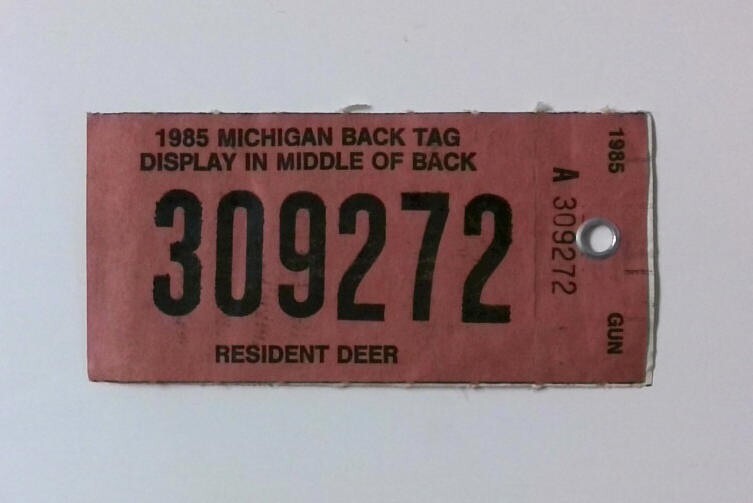 1985 Michigan Resident Deer Hunting Back Tag License...Free Shipping!