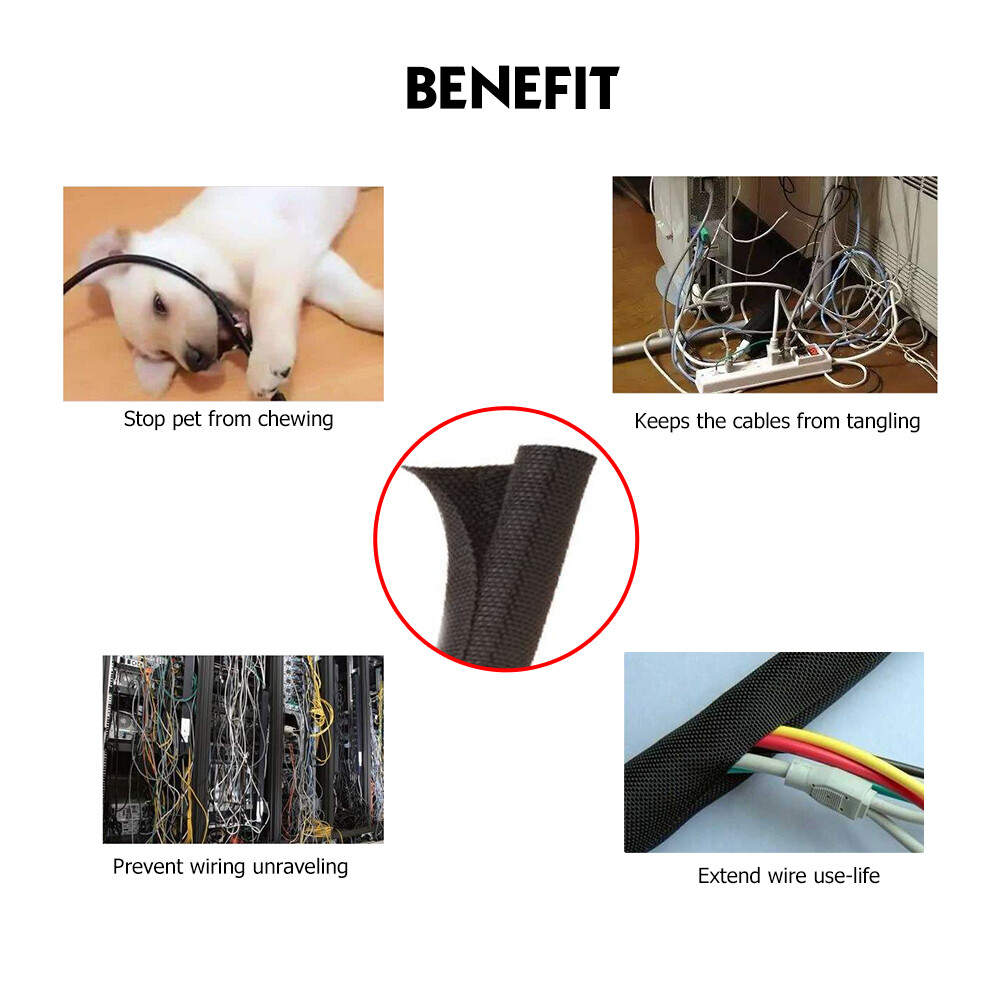 Braided Wire Loom Cord Protector Cable Management Auto Wiring Sleeve Sheathing