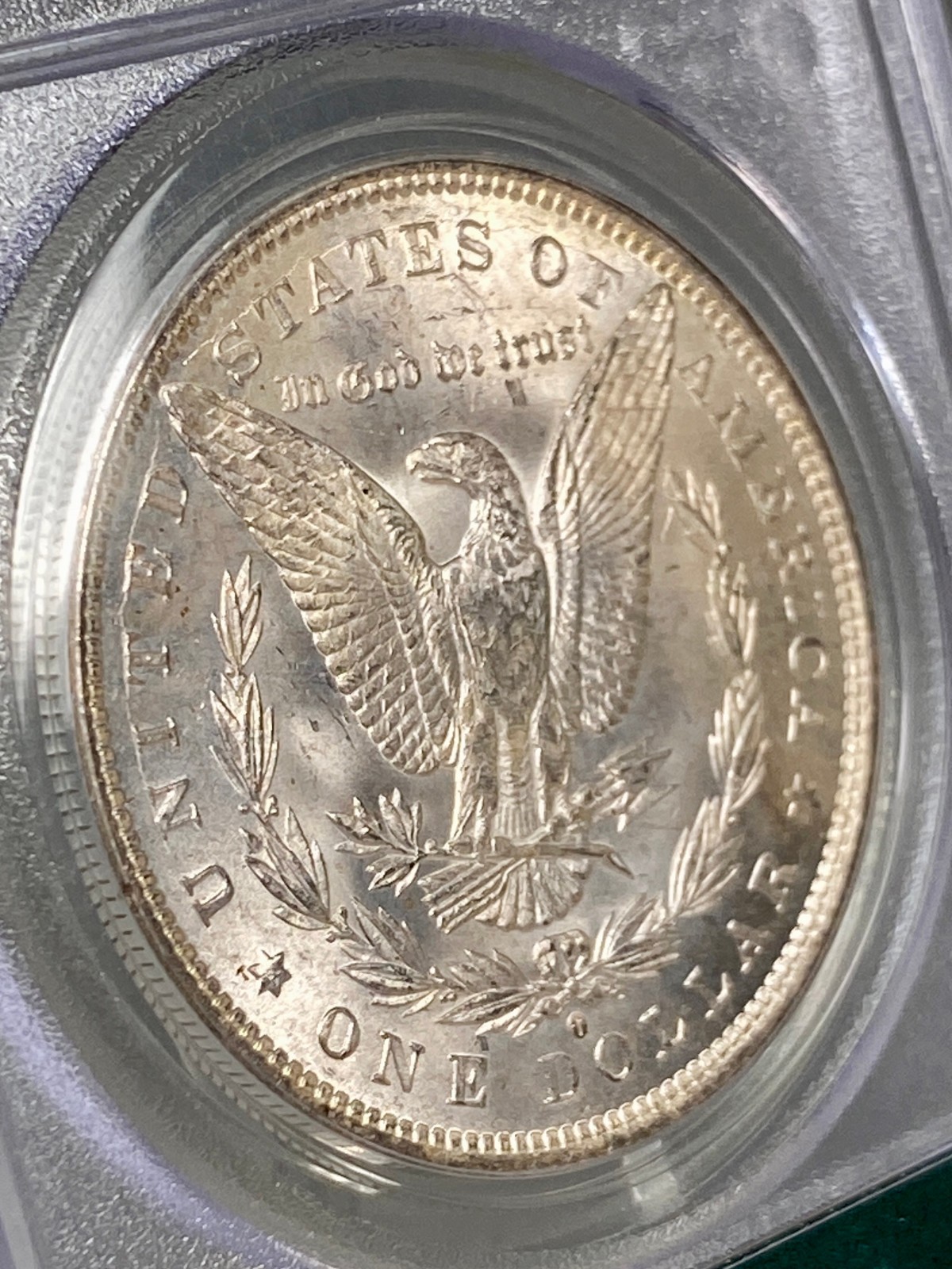 1884-O Morgan Silver 1$ Dollar PCGS MS 63 OGH Yellow with Blue Toned