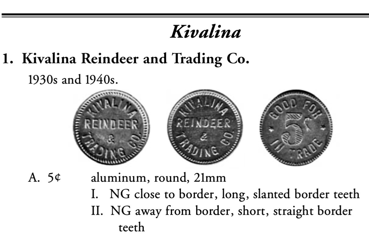 Alaska, Kivalina Reindeer & Trading Co 5c Type II Trade Token