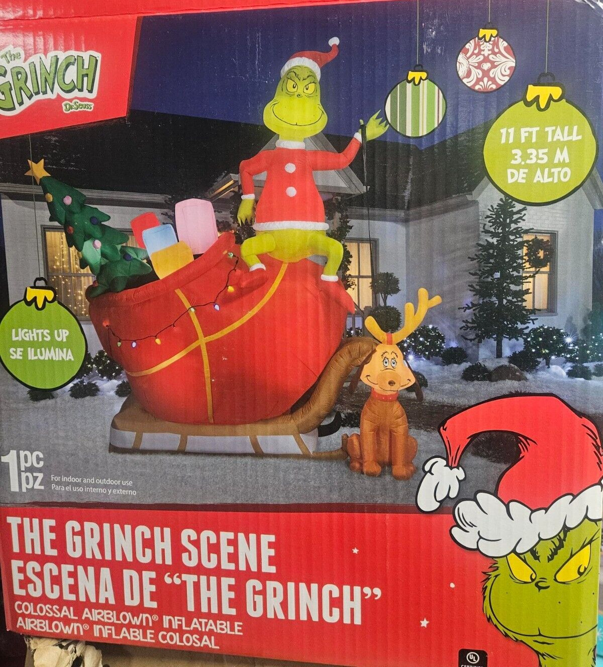 Gemmy 12ft Grinch on Sleigh with Max  Lighted Inflatable