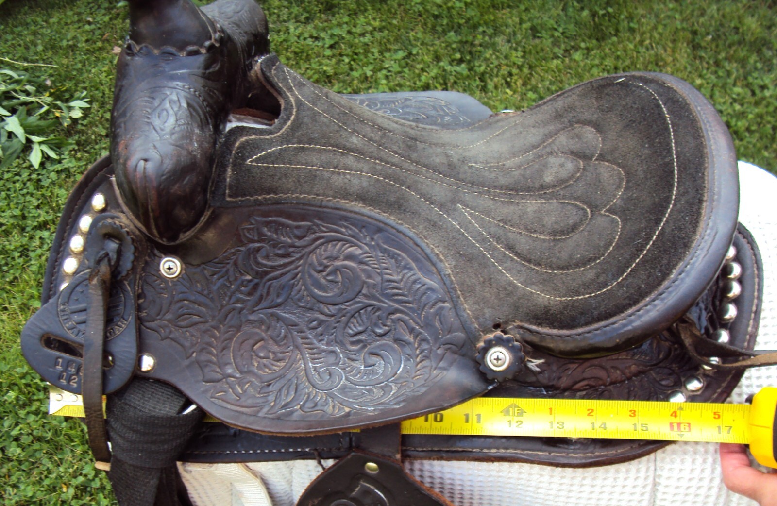 THE AMERICAN Childs Show Saddle- 12" - SILVER/Padded Seat -Tooled Design- GREAT!