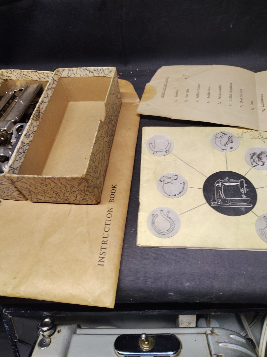 Vintage Portman Sewing Machine Compact Case Pedal Attachments