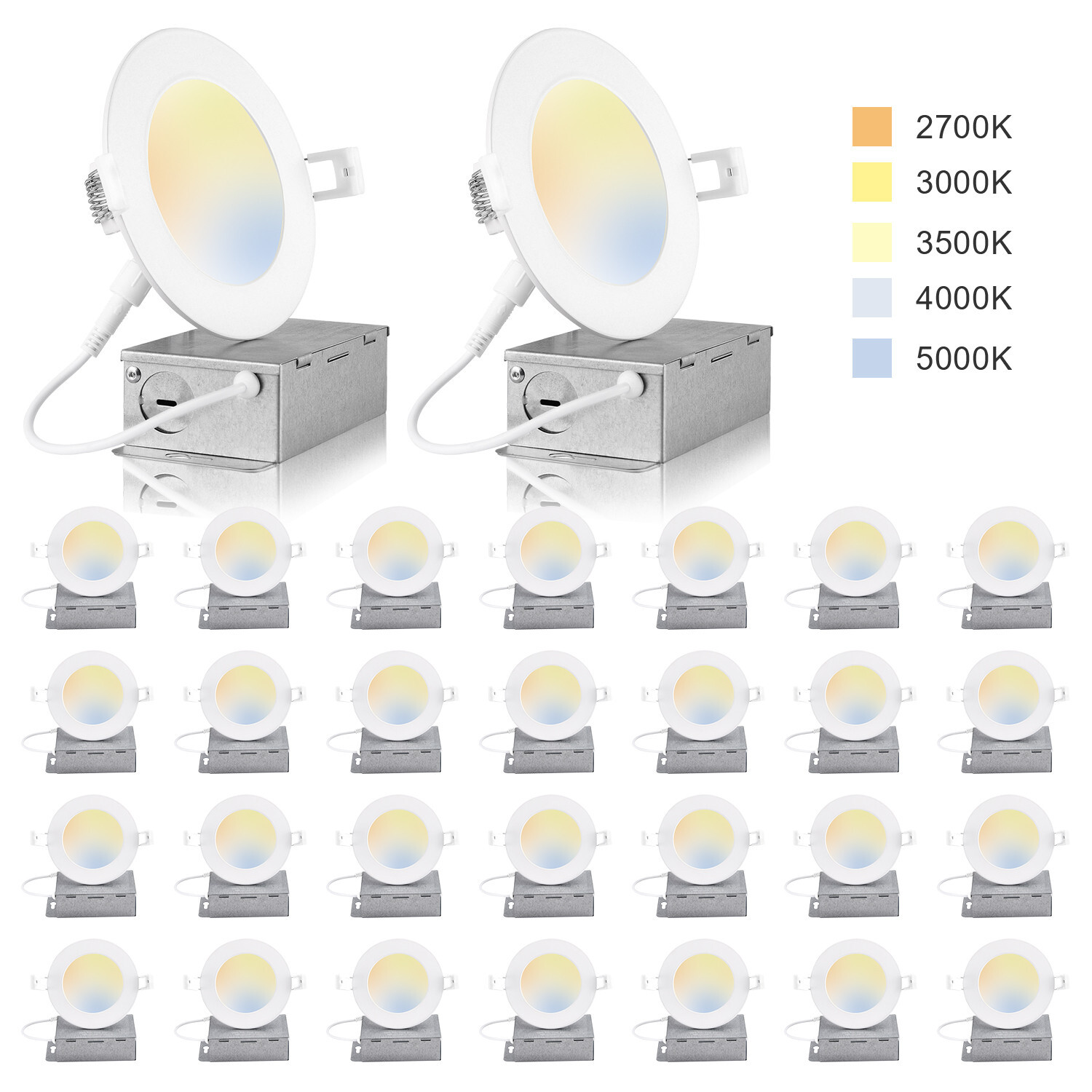 30 Pack 6 Inch 12W 5CCT LED Recessed Ceiling Down Light W/Junction Box Dimmable