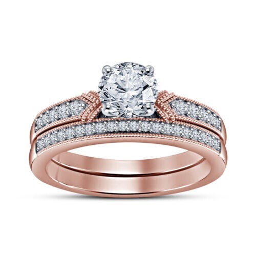 Wedding Bridal Band Ring Set 2.00Ct Round Simulated Diamond 14k Rose Gold Plated