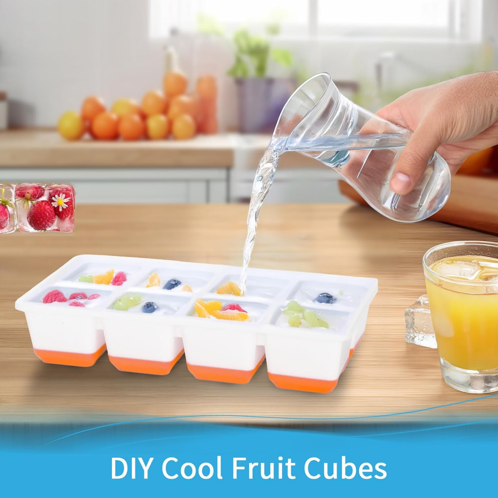 2pcs Large Ice Cube Tray with Lid, Stackable Big Silicone Square Ice Cube Mold