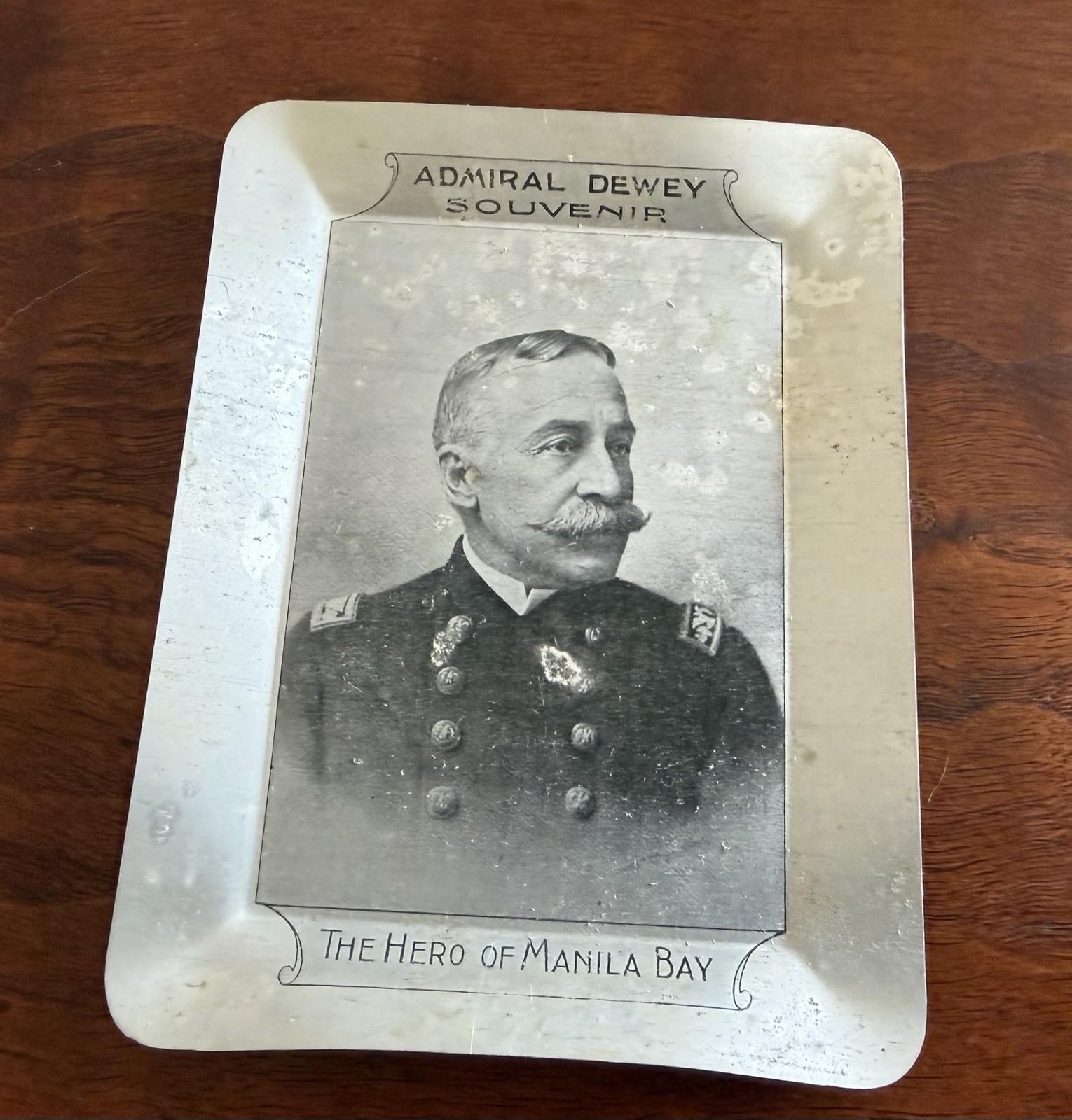 Antique Spanish-Am War Admiral Dewey Naval Souvenir Aluminum Tray Navy Naval USN