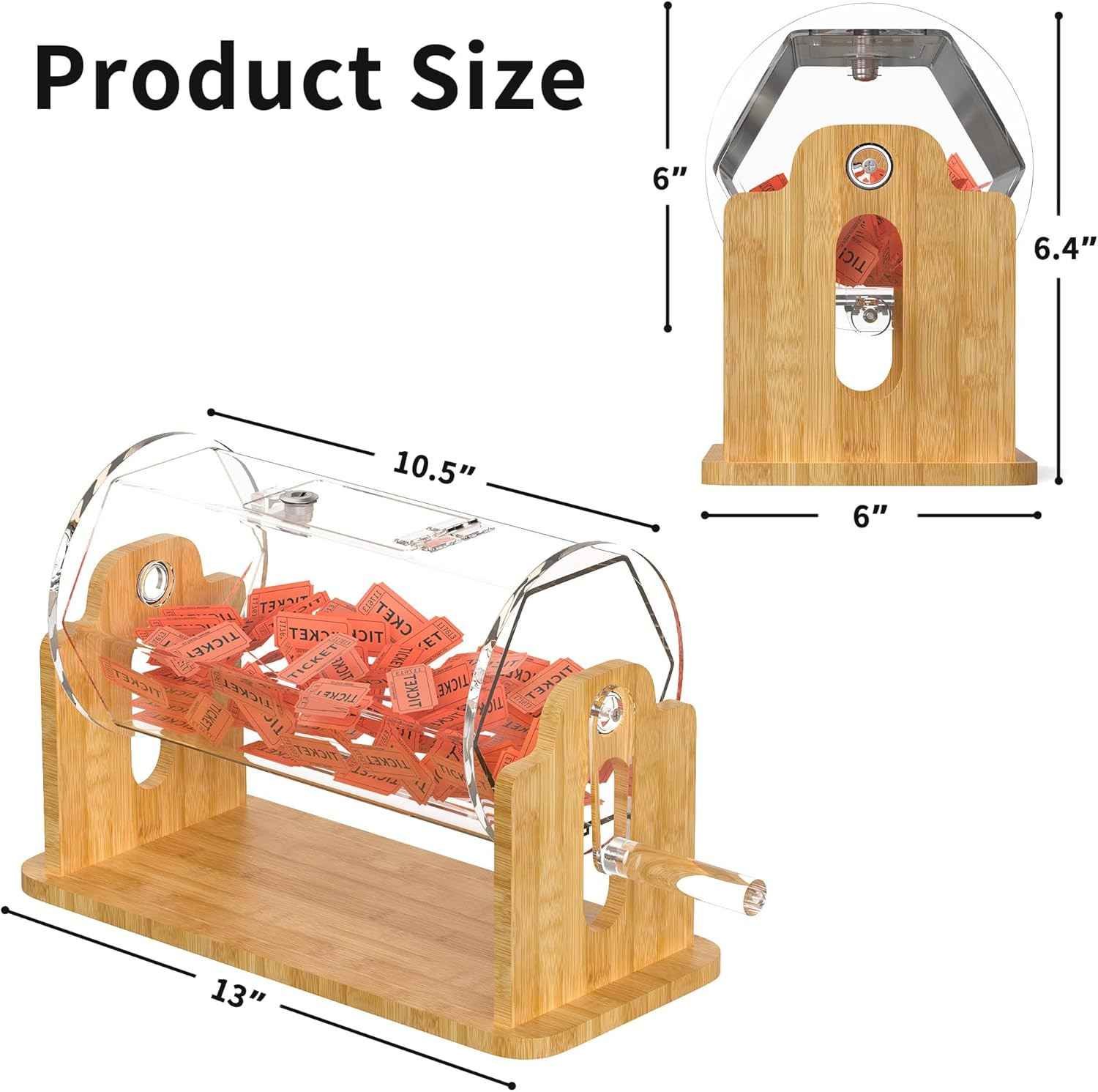 Acrylic Raffle Drum with Bamboo Base, Games & Events Pro Transparent Prize Spinn
