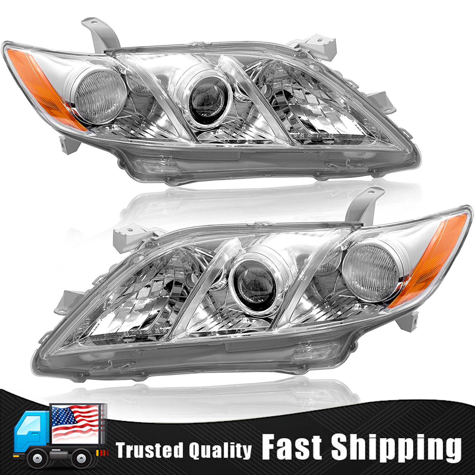 Right+Left Headlights For 2007 2008 2009 Toyota Camry Chrome Clear Projector