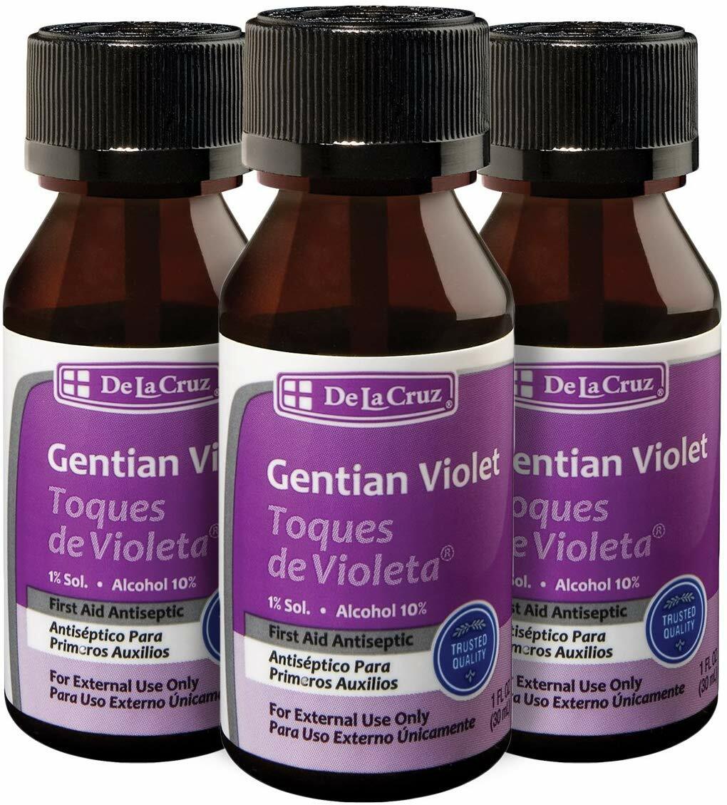 De La Cruz 1% Gent Violet Skin Antiseptic (Violeta Genciana) 1 OZ, 8/2026 3 PACK