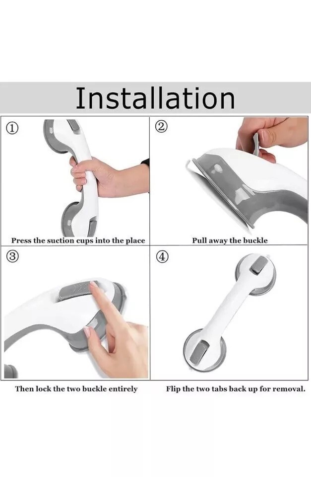 Shower Handle 2 Pack 12" Grab Bars Suction Grip Handicap Elderly Bathroom Safety