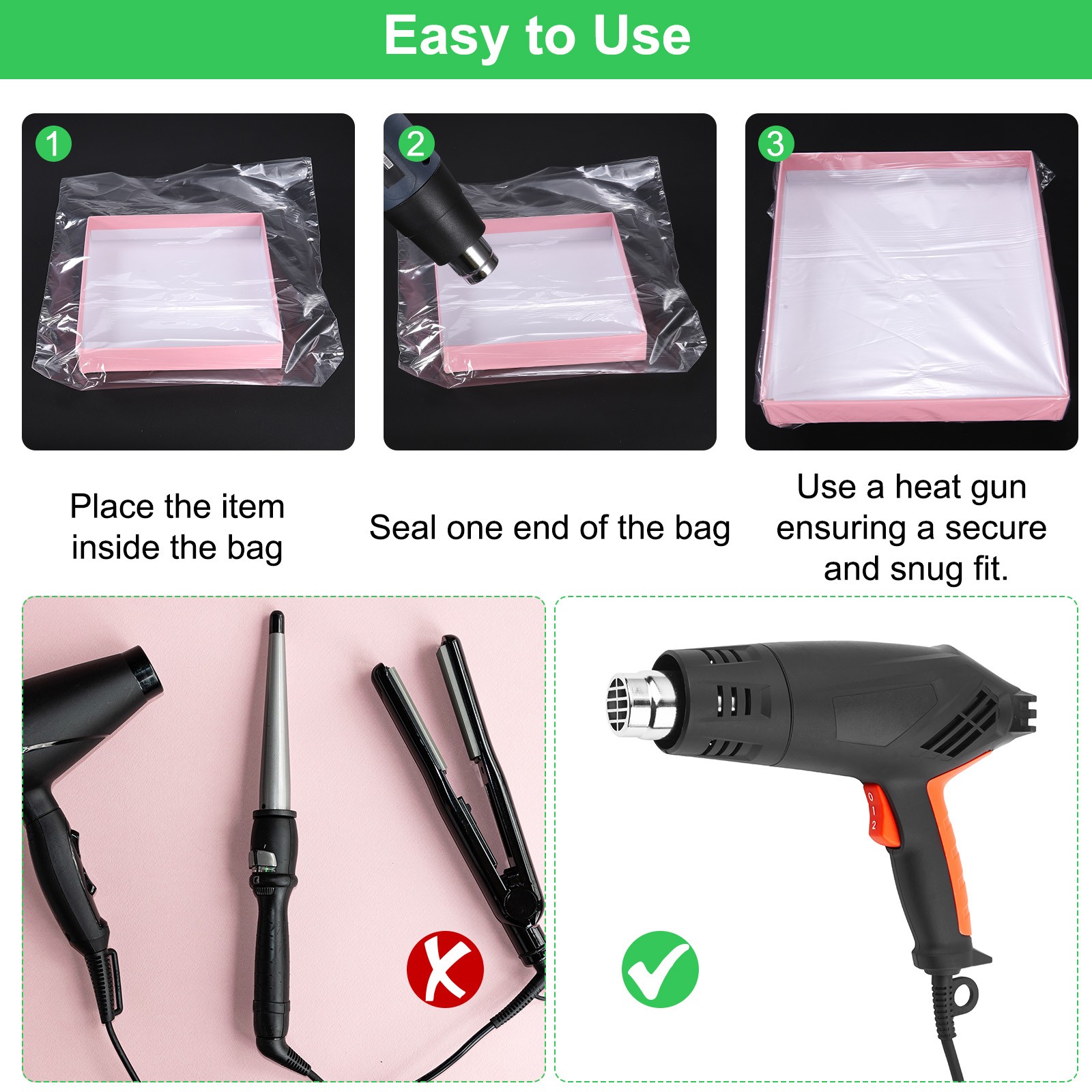 150Pcs Heat Shrink Wrap Bags 8" x 10" POF Clear Heat Shrink Film Wrap