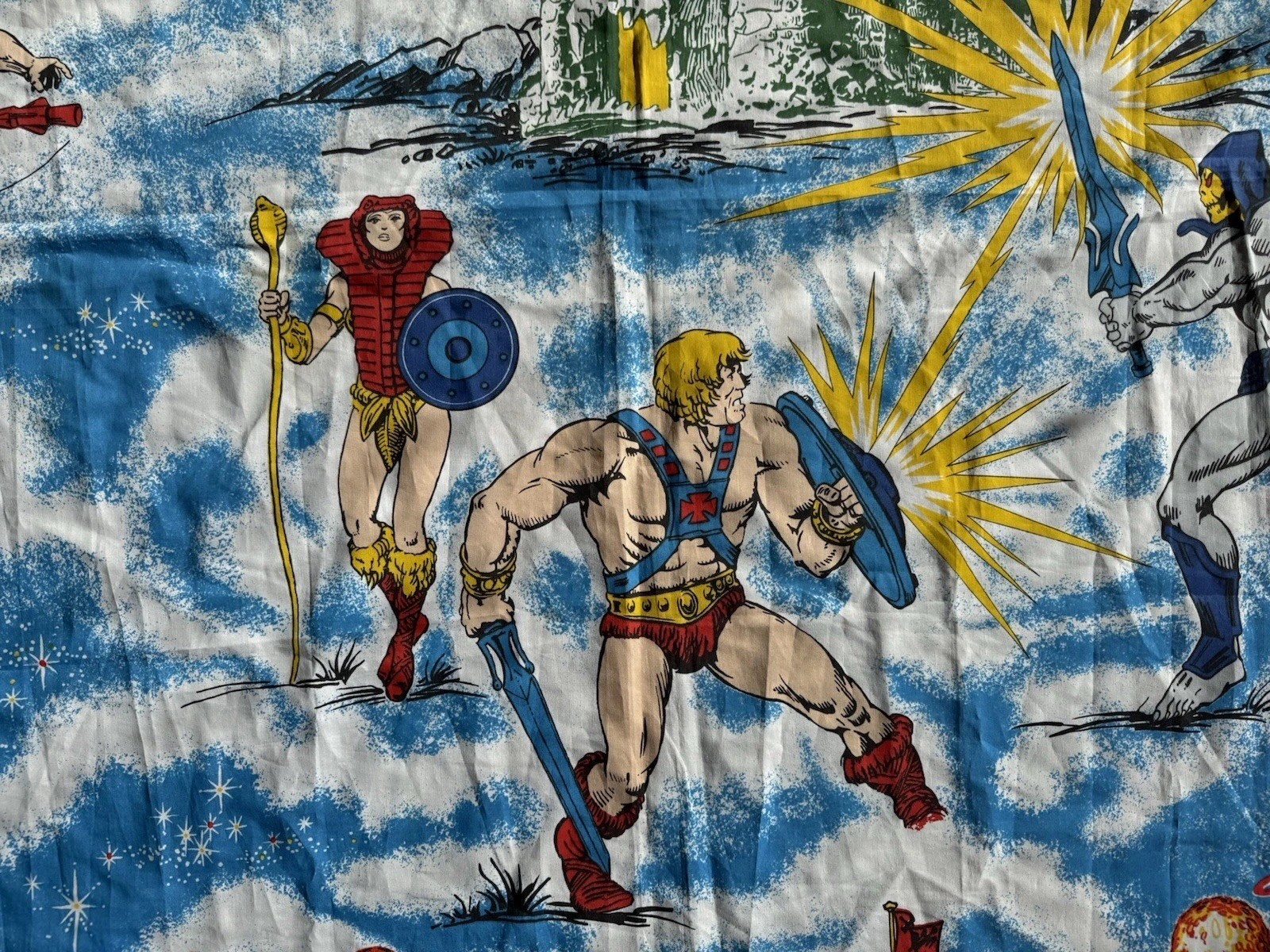 Vintage 1983 Masters Of The Universe Flat Sheet He-Man Skeletor 67x95
