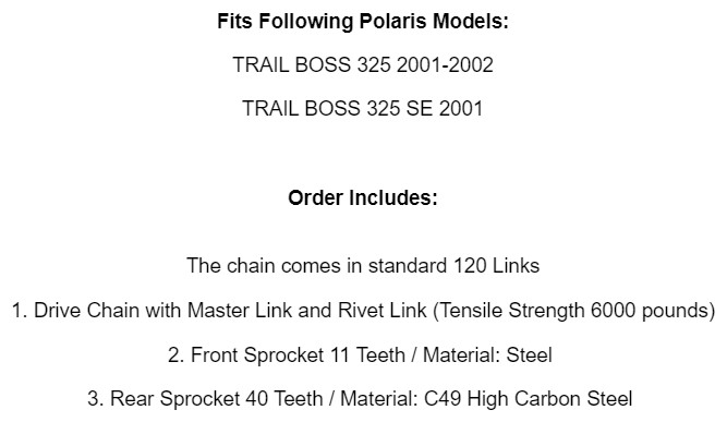 Drive Chain & Sprockets Kit for Polaris Trail Boss 325 2001 2002