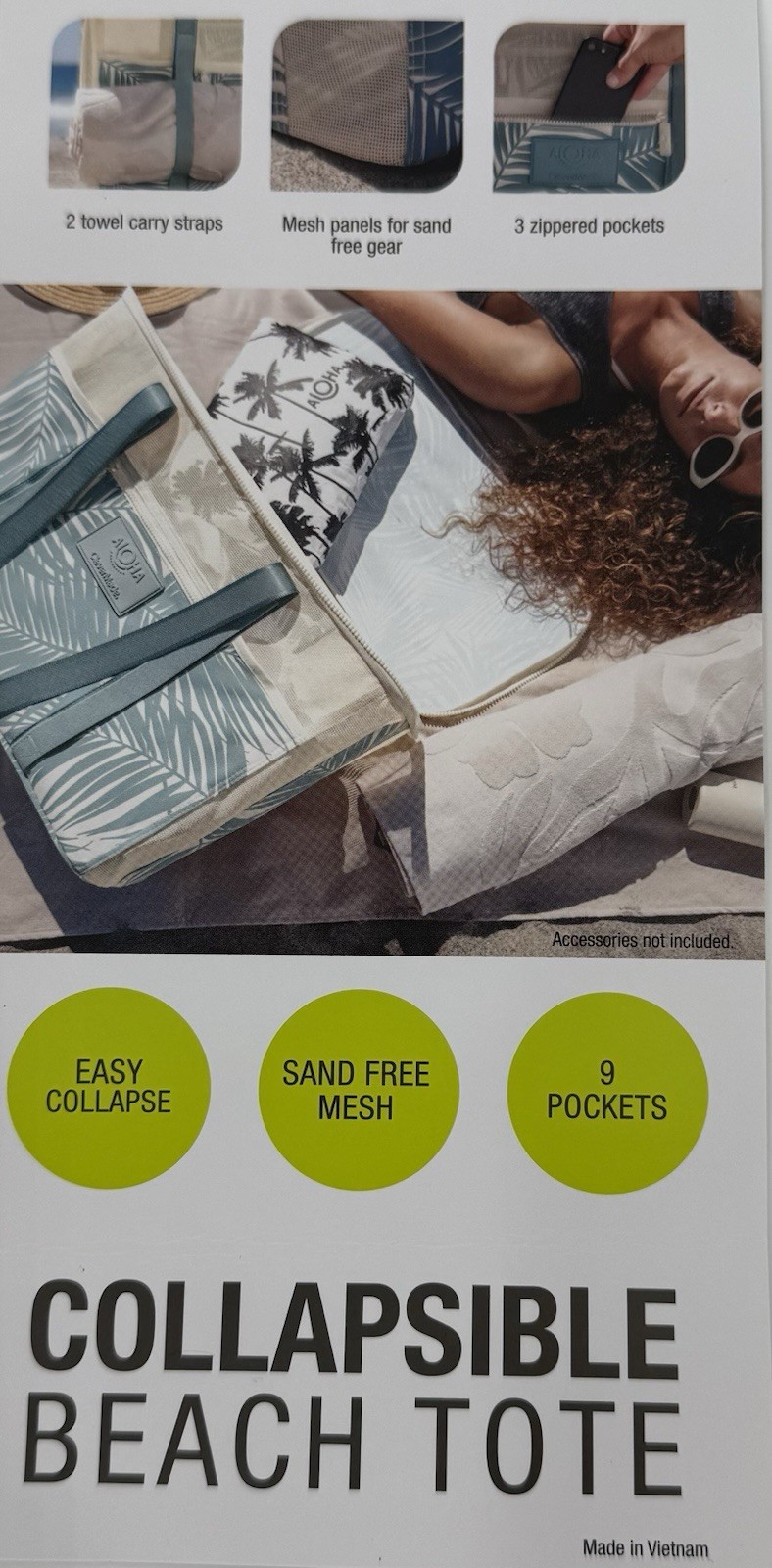 Aloha Collection CleverMade Collapsible Beach Tote Bag - Floral Black