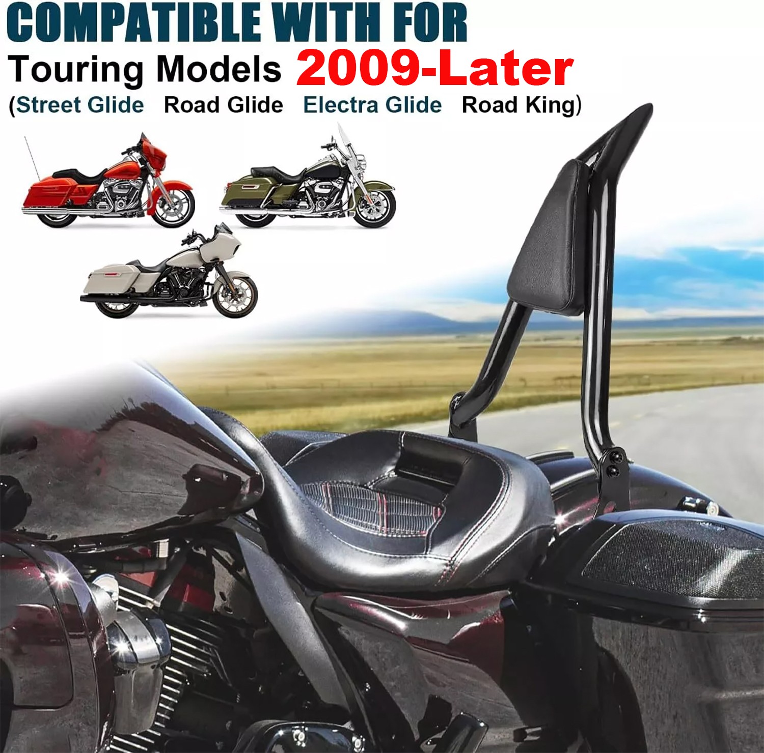 22" Passenger Backrest Sissy Bar For Harley Touring Road Street Glide 2009-2025