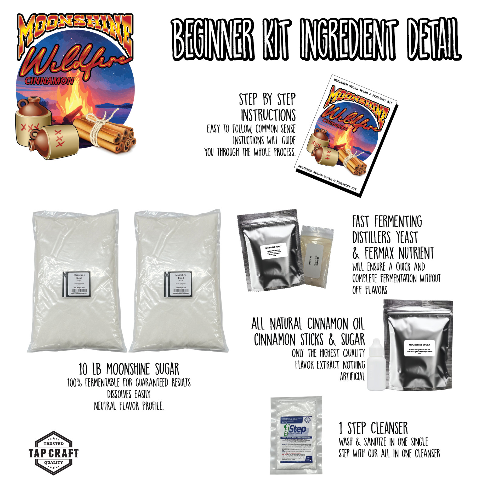 Wildfire Cinnamon Moonshine Sugar Mash Ingredients and Fermentation Kit