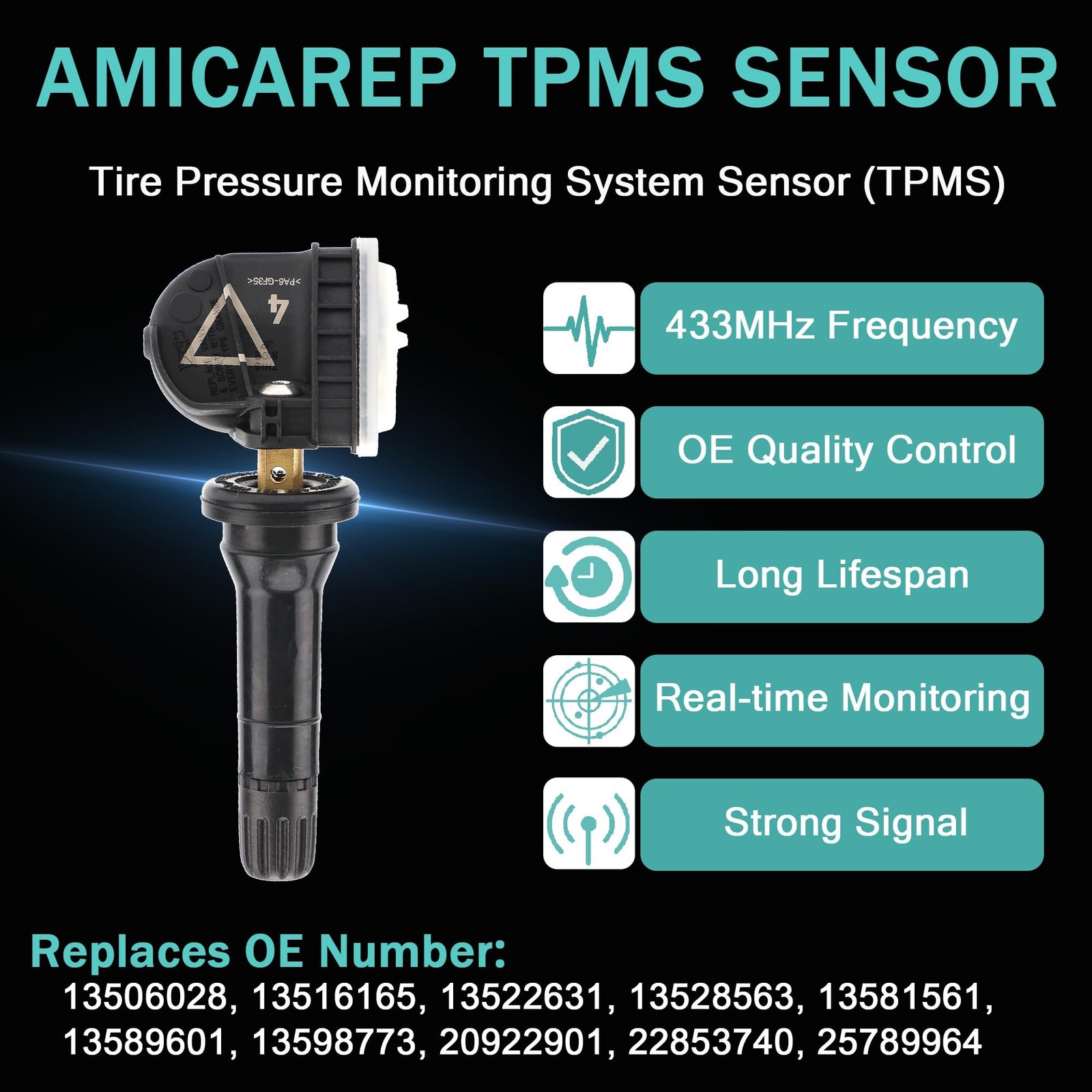 TPMS Sensors Tire Pressure Sensors 433MHz Compatible with Chevy Silverado Tah...