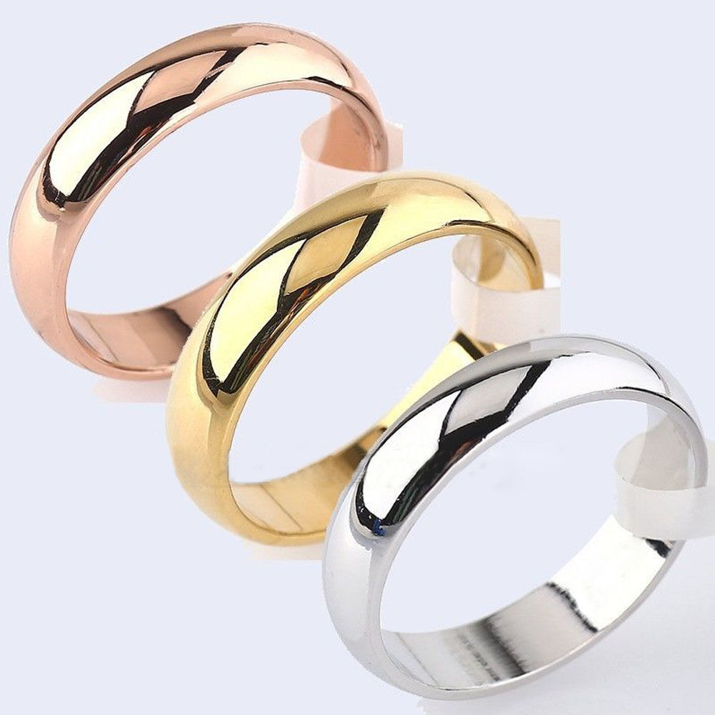4MM Silver Gold Plated Stainless Steel Men Women Wedding Ring Band Size 3-13