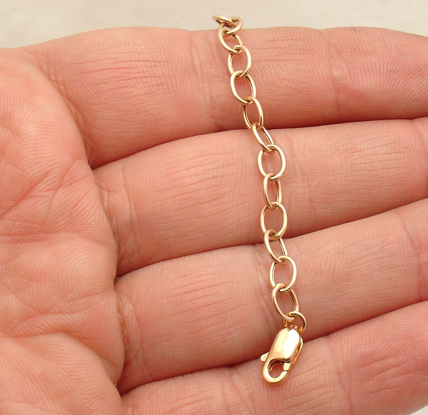 Oval Link Extender Bracelet Chain Necklace Lobster Lock Real 14K Rose Pink Gold