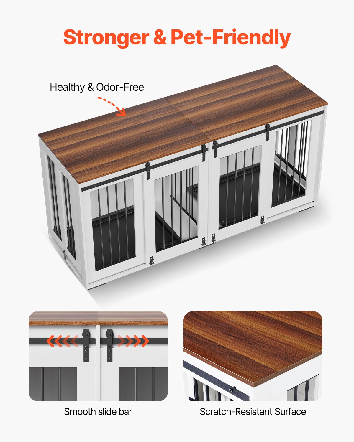 Dog Crate Furniture 72 in Indoor Wooden Dog Kennel with Tray Heavy Duty