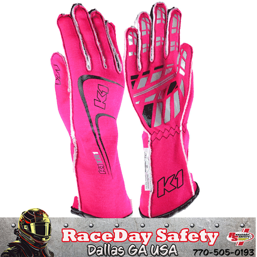 K1 RaceGear Track 1 Nomex® Racing Gloves SFI 3.3/5 Fluorescent Pink