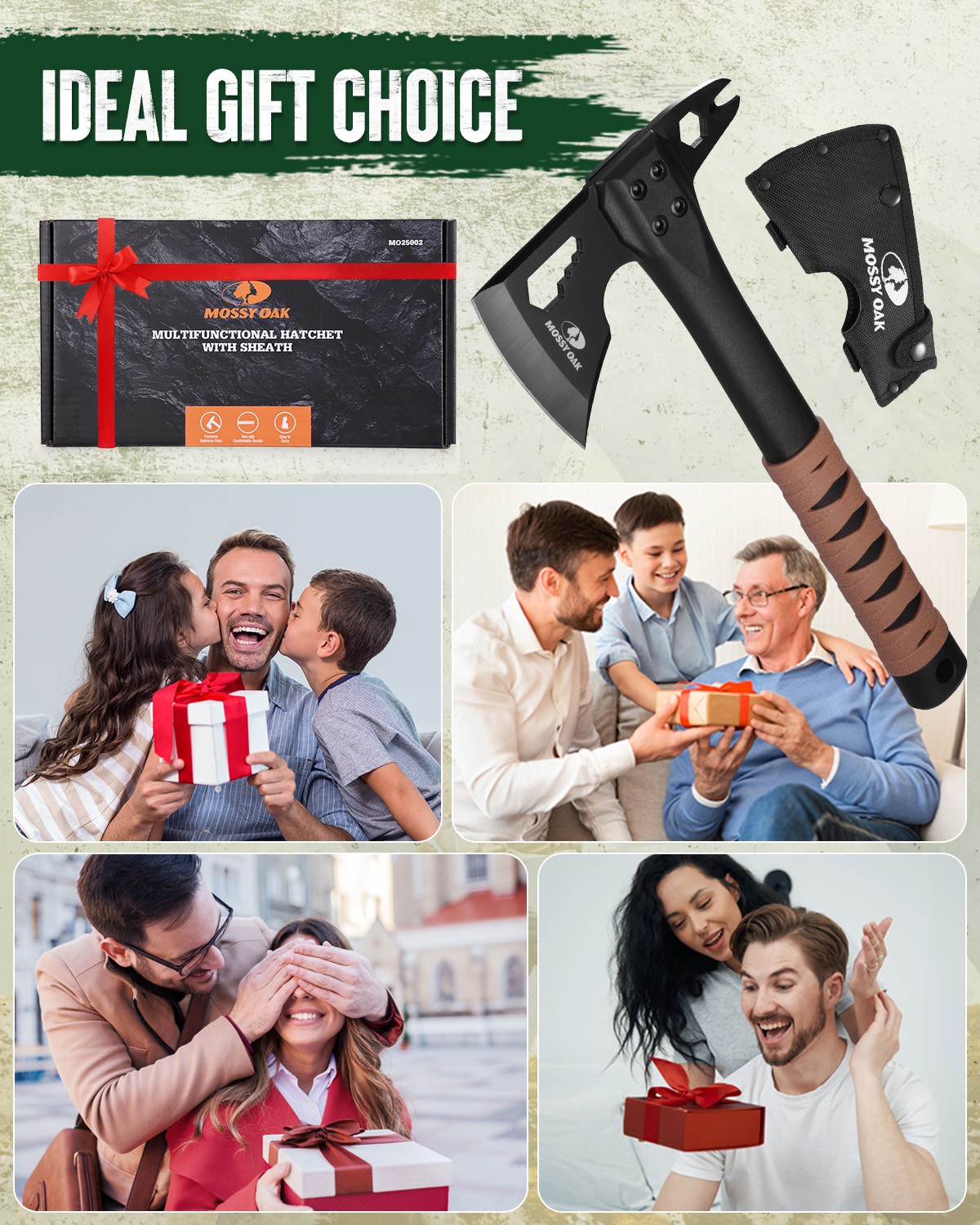 MOSSY OAK 12" Camping Axe and Survival Hatchet Small Camping Gear for Hiking New