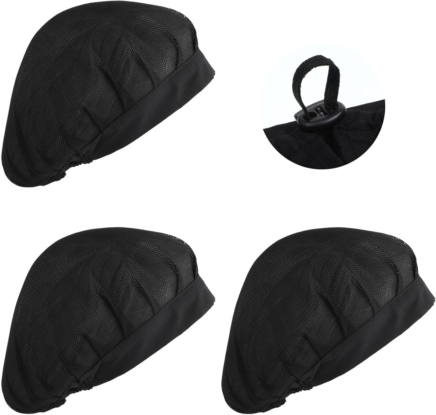 3 Pcs Chef Hats Hair Nets Adjustable Mesh Kitchen Cooking Beanie Caps Black