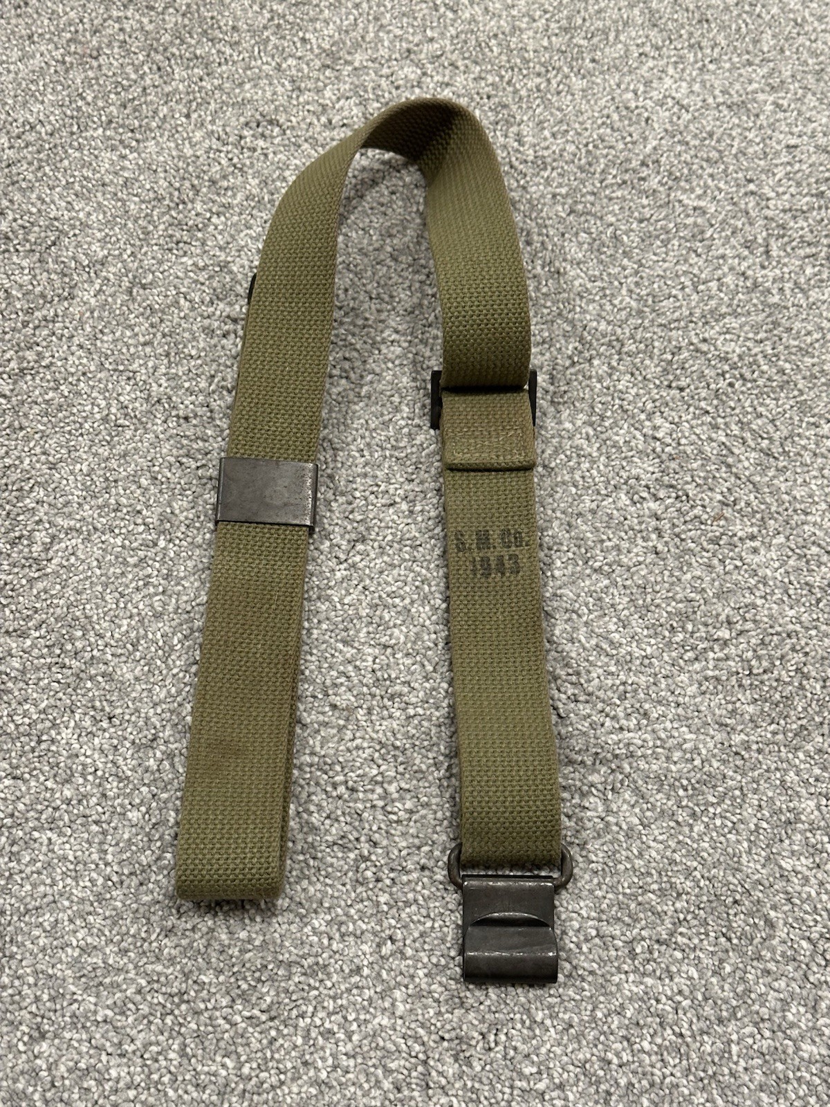 Original WWII M1 Garand Rifle Web Sling, S.M. Co. 1943, Light Green OD3