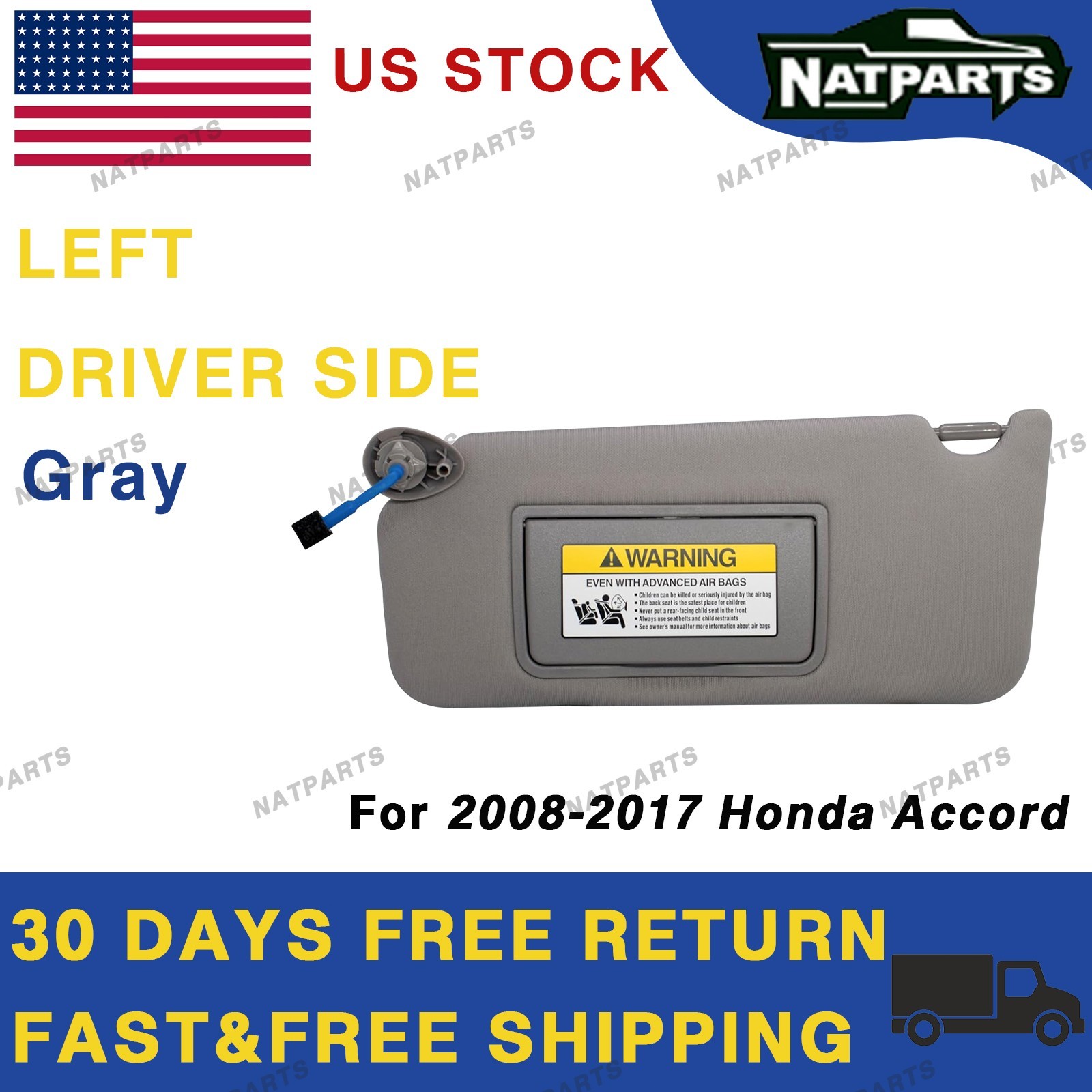 Left Driver Side Sun Visor W/Light For 2008-2017 Honda Accord 83280-TA5-A51ZA