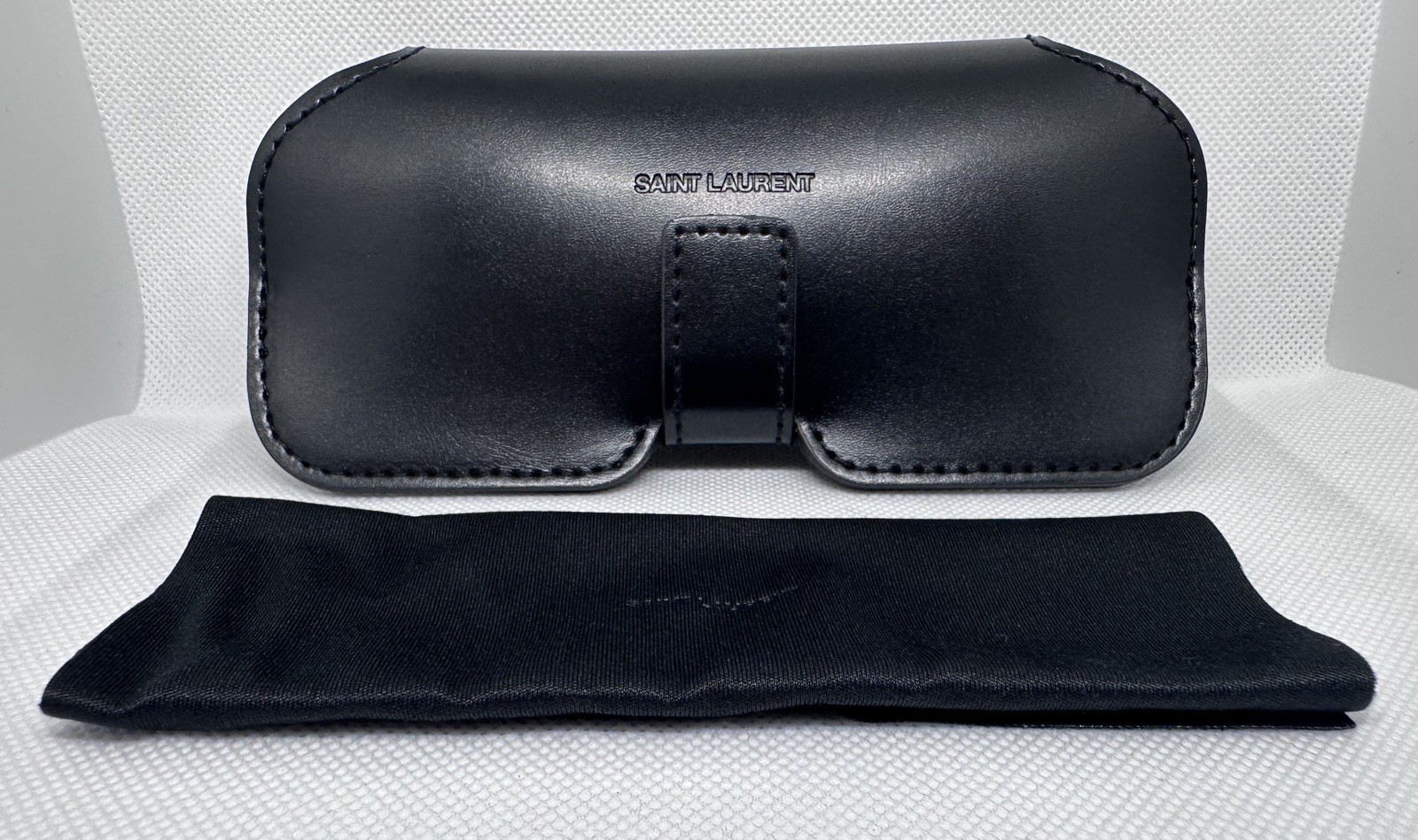 New Saint Laurent Black Authentic Eyeglasses Sunglasses Case w/ Cleaning Cloth