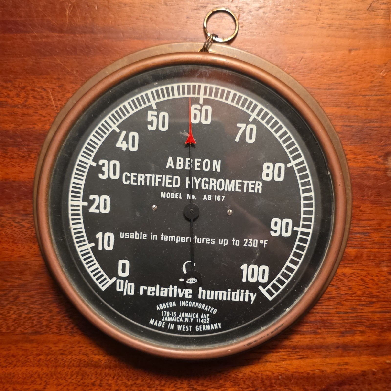 Abbeon AB 167 Certified Analog Hygrometer, 0-100% RH, Up to 230°F