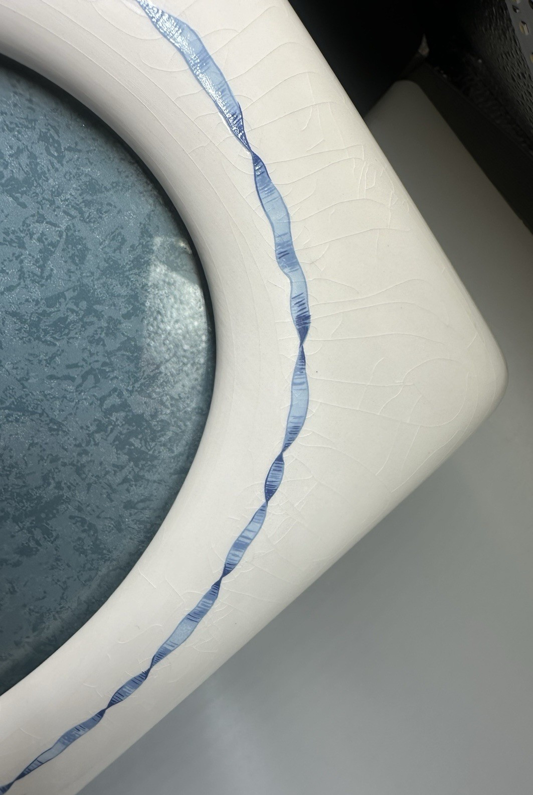 Vintage Hallmark White and Blue Ceramic Picture Frame Oval Fits 5x7 Blue Bow