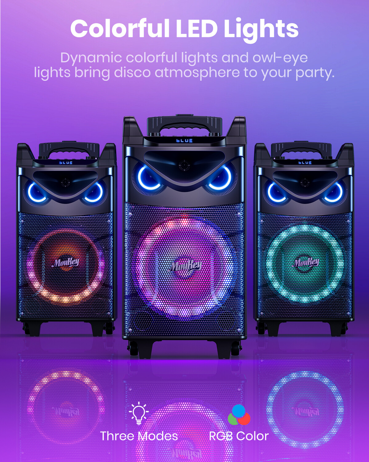 Moukey Portable Party Speaker 160W Bluetooth Singing Machine + 2Pcs Wireless Mic