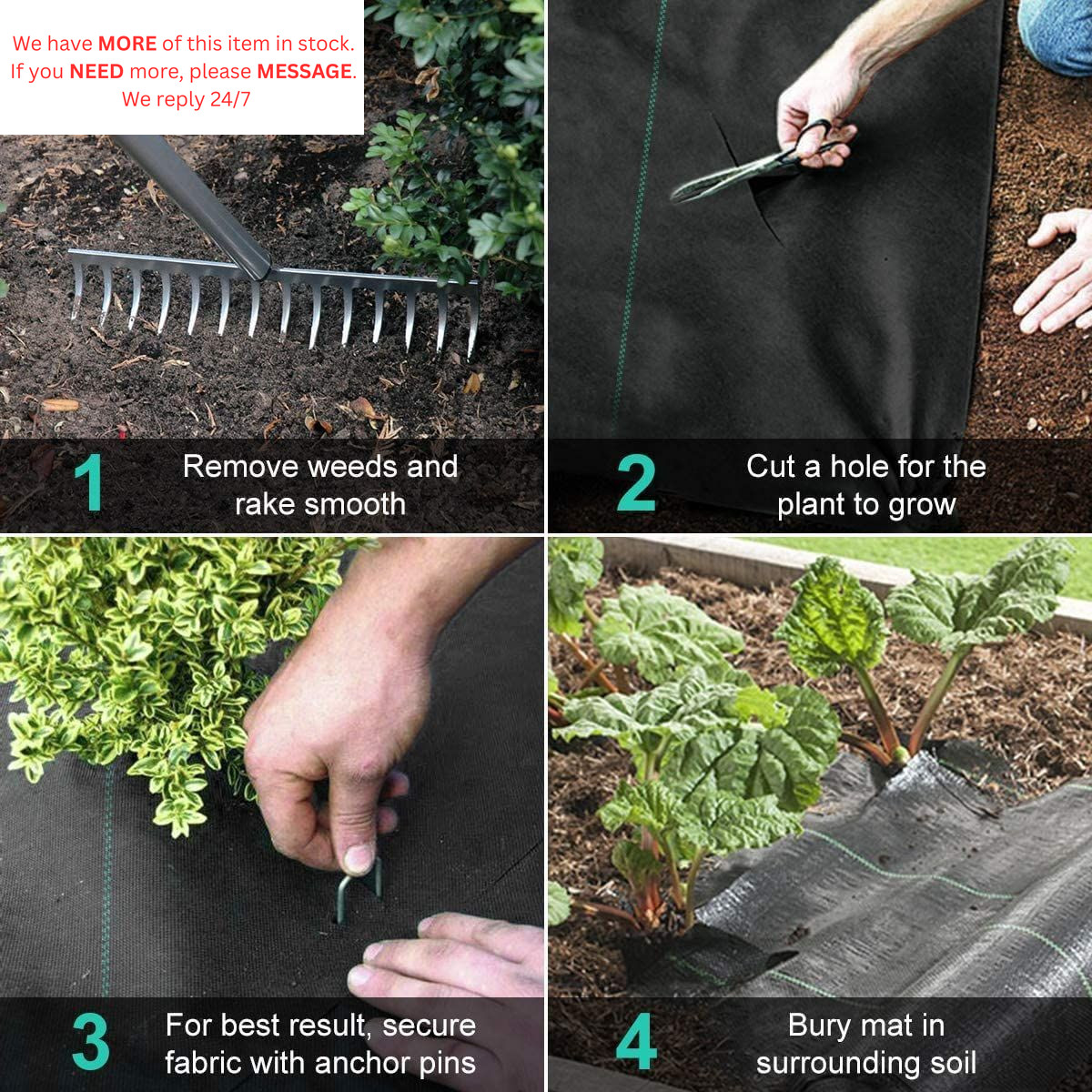 Groweco Landscape Fabric 6ft X 50ft Weed Barrier 6X50 FT, Black