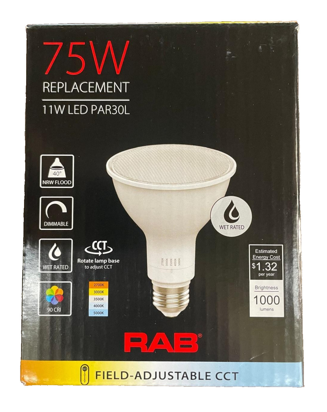RAB LED PAR30 Lamp 11 Watt Field Adjustable CCT Dimmable Replaces 75W Halogen
