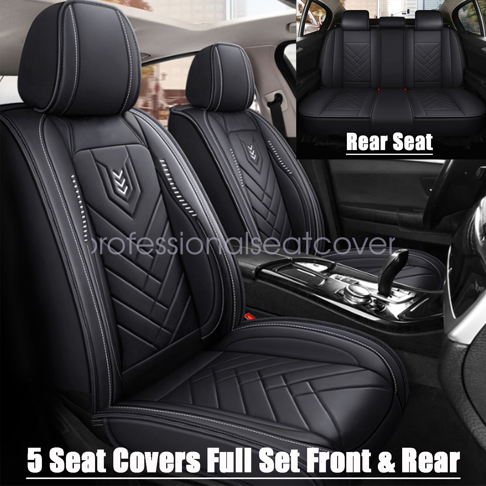 For Ford F-150 Crew Cab 4-Door 2009-2023 Car Faux Leather Front+Rear Seat Cover