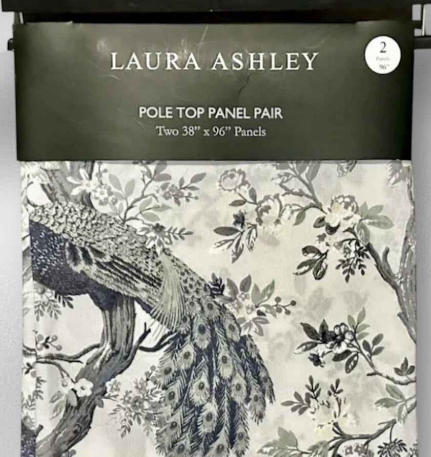 2 Laura Ashley Belvedere Peacock Window Curtains Panel Drapes 38” x 96”  Panels