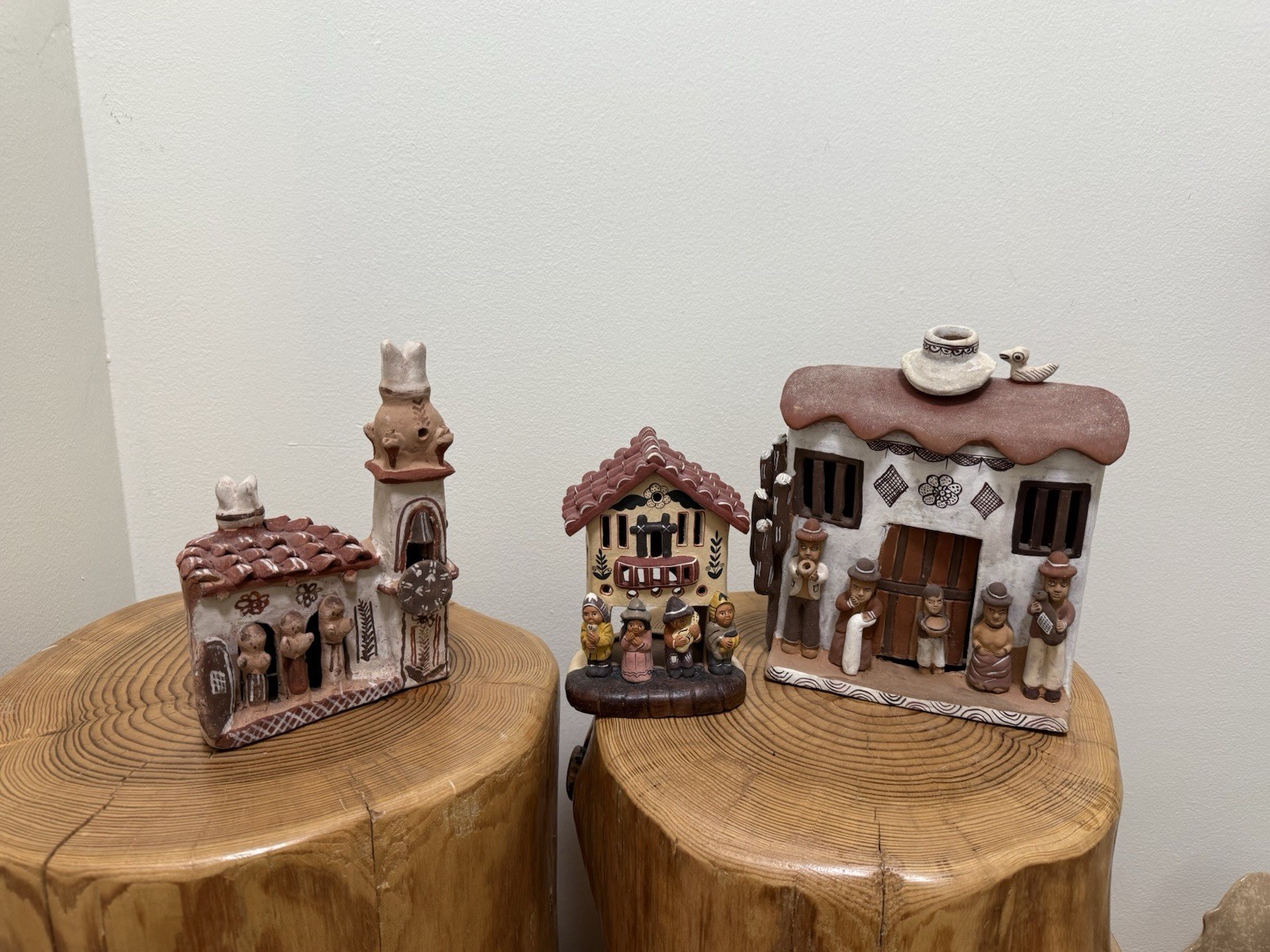 Set of 3 Large Handcrafted Peruvian Clay Pueblo Houses – Folk Art Village