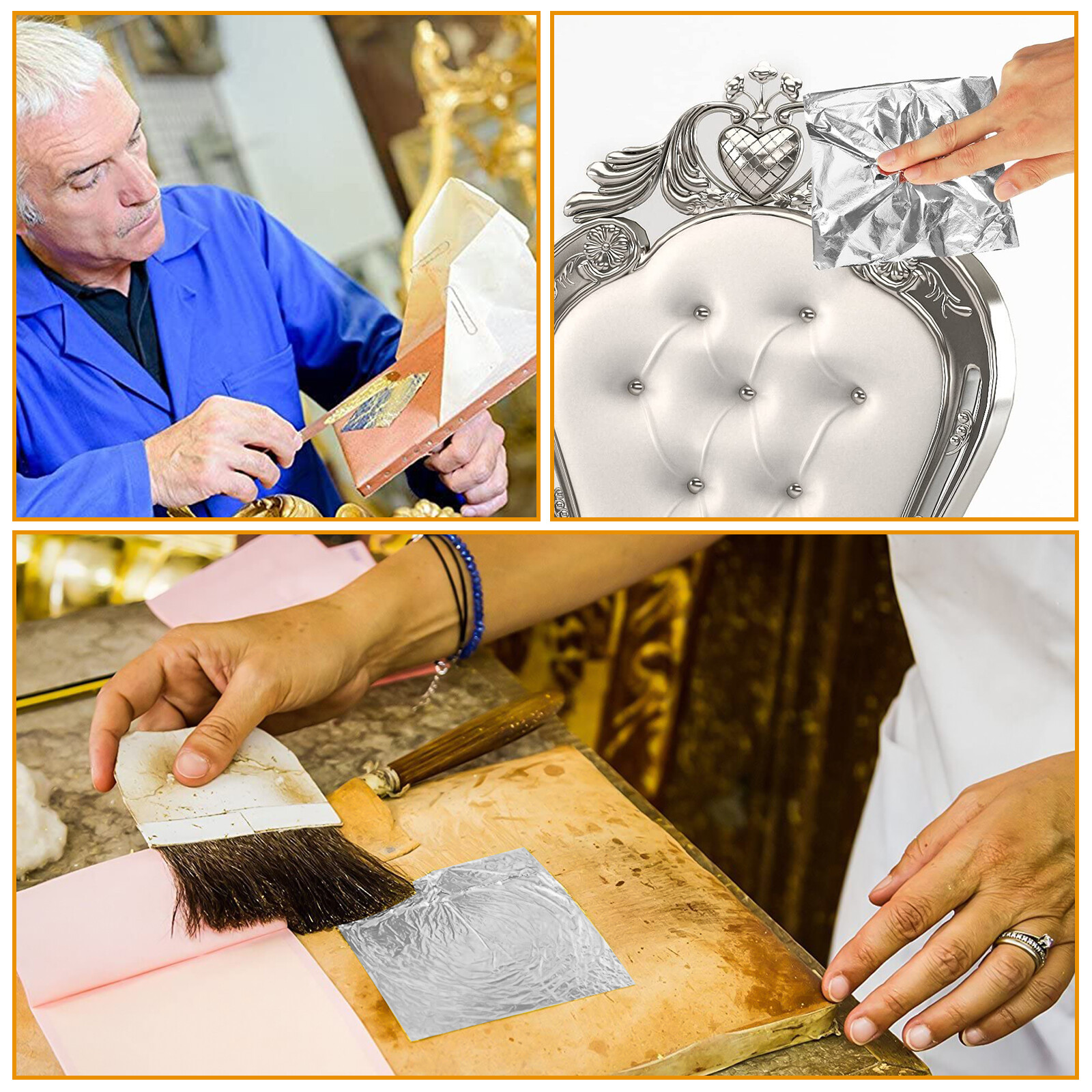 300× Imitation Gold Silver Leaf Sheets Foil Paper for Gilding Craft Art Decor US