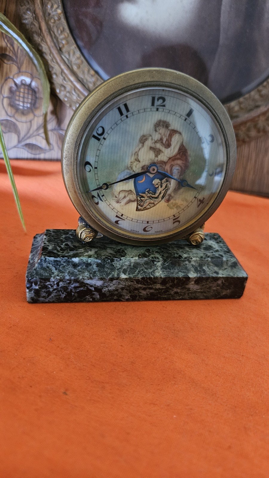 Vintage Swiss Desk Clock Animated Hand Painted, Working, Le Petit Ferguson.