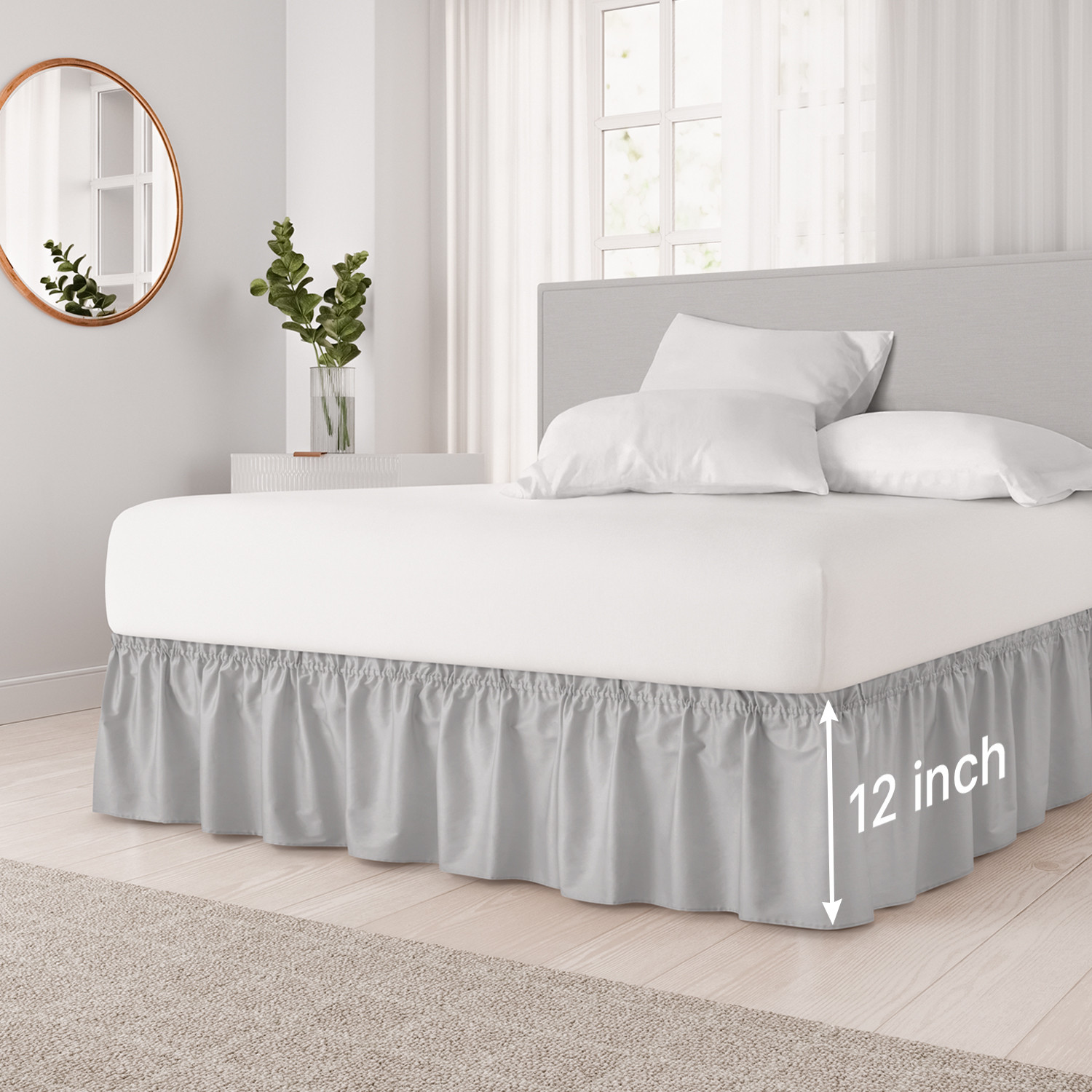 Wrap Around Dust Ruffle Bed Skirt, Easy Fit & Pleated 12" Drop by CGK Linens