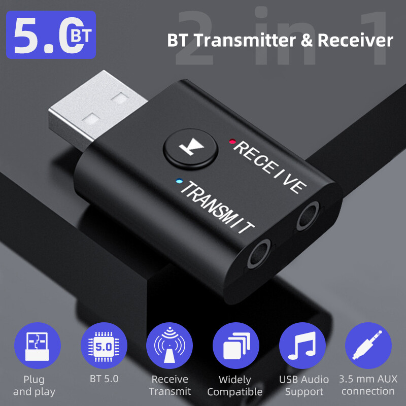 Wireless USB Bluetooth 5.0 Audio Transmitter Receiver Adapter 3.5mm For TV Car