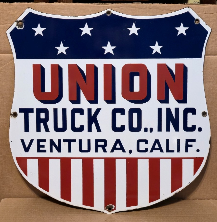 UNION TRUCK CO. VENTURA CALIF Porcelain Shield Sign - RARE!