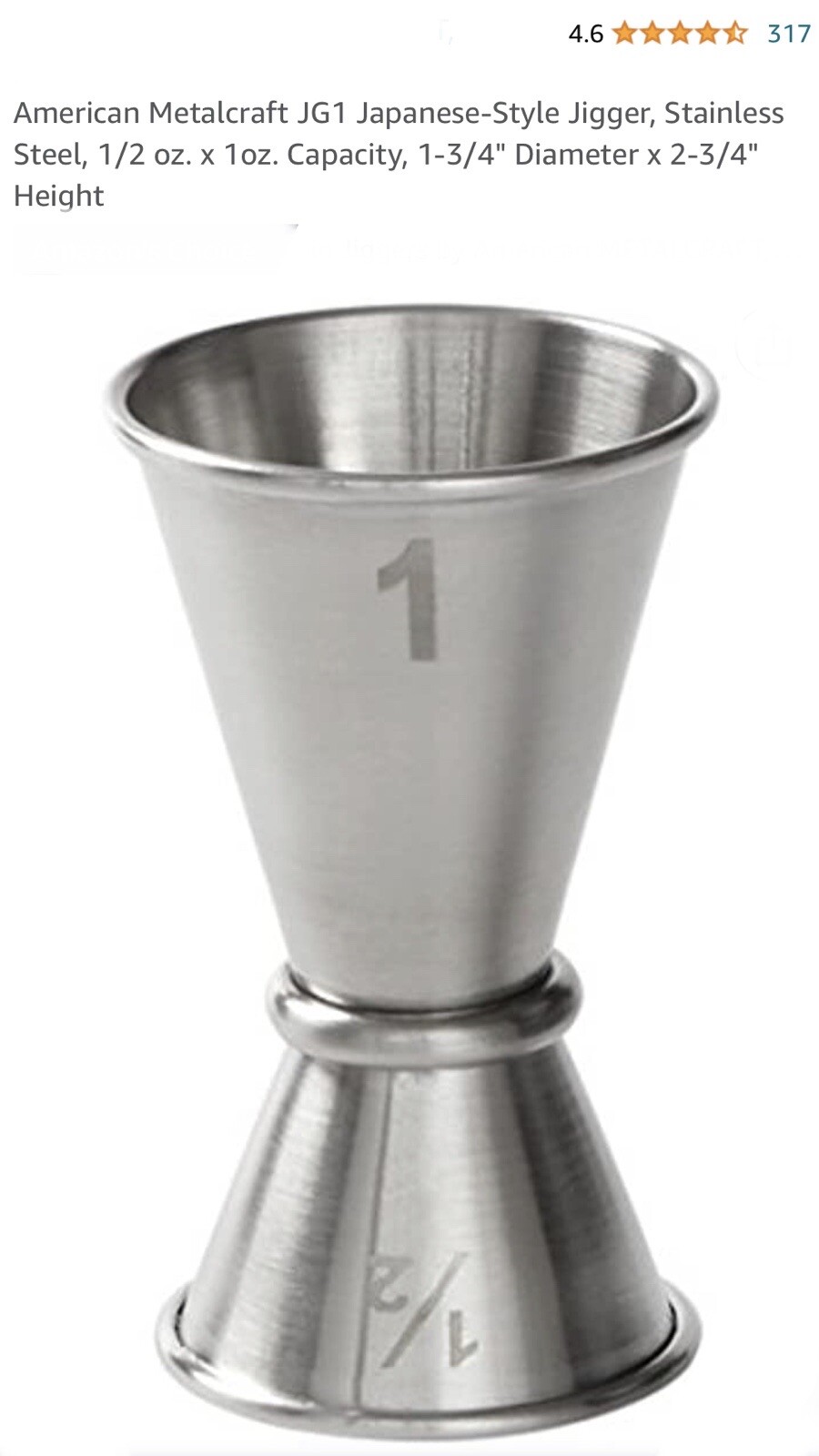 (10) American Metalcraft JG1 JapaneseStyle Jigger, Stainless Steel, 1/2 oz.x 1oz