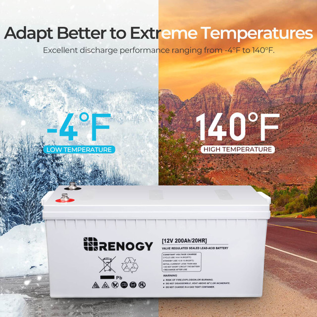 Renogy Deep Cycle AGM Battery 12 Volt 200Ah 2000A Max Discharge Current Off-Grid