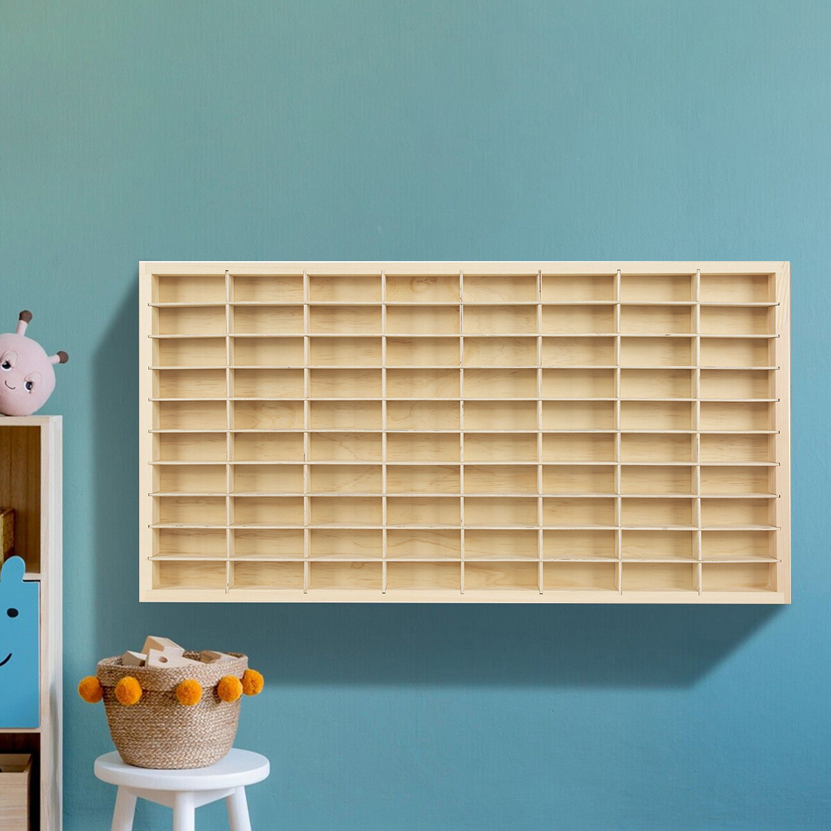 80 Grids Wall Mounted Wooden Display Case 1/64 Hot Wheels Diecast Car Matchbox