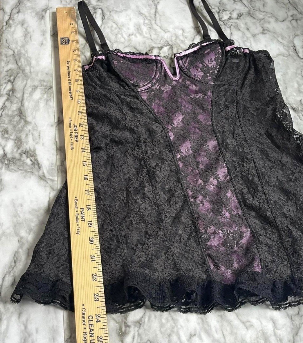 Victoria’s Secret Lace Babydoll Bustier Whimsey Goth Fairy Goth Black Purple 34B